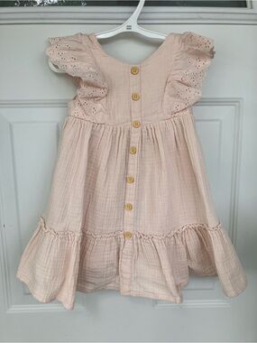 Pink muslin 100% cotton eyelet dress button down 3T